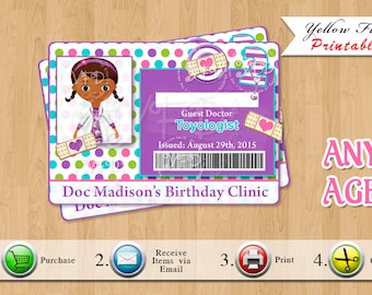Doc Mcstuffins ID Badge, Doc Mcstuffins Birthday Party Guest Badges - YOU PRINT