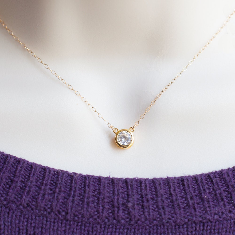 Floating Diamond Necklace CZ Necklace Dainty Gold Necklace