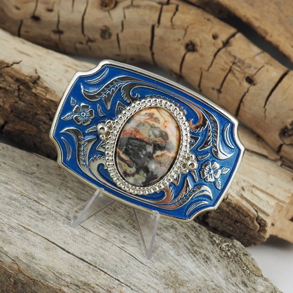 Western Belt Buckle Natural Mexican Crazy Lace Agate Belt