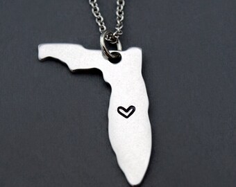 Florida Necklace, Florida State Map charm, Florida State Silhouette, Long Distance Relationship, Couples Necklace, Best friends Necklace