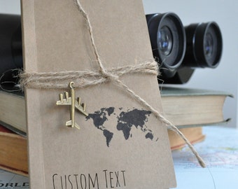 Custom notebook, travelers journal, notebook, travel, personalized journal, graduation gift, travel diary, map travel journal, handmade