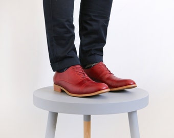 Mens Oxford shoes Burgundy leather brogue , handmade Oxfords ADIKILAV