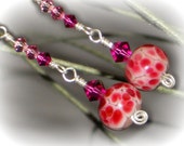 Pink Ombre Sterling Silver Earrings, Pink Earrings, Fuchsia Earrings, Swarovski Crystal And Artist Lampwork Earrings STERLING Collection