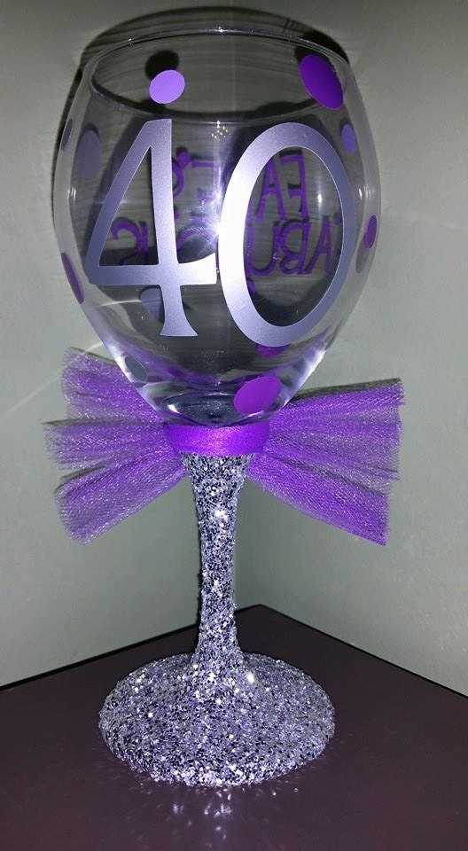 Download 40th BIRTHDAY Personalized Glitter Stemmed Wine Glass FAVORS