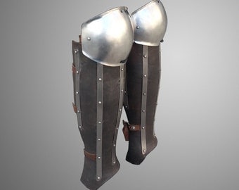 Leather&Steel Legs Armor Splinted Greaves With Knee
