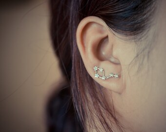 Libra Zodiac Constellation Sterling Silver Ear Climbers