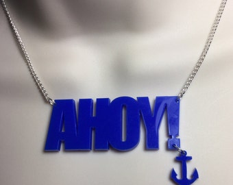 large laser cut 'AHOY!' nautical style necklace
