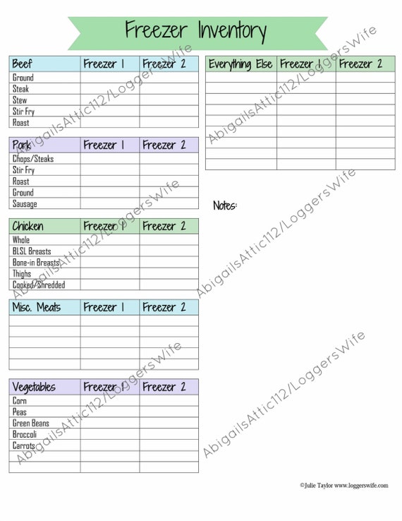Freezer Inventory Sheet Printable
