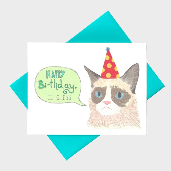 Funny Birthday Card - Sarcastic Birthday Card - Meme Cat - Grumpy ...