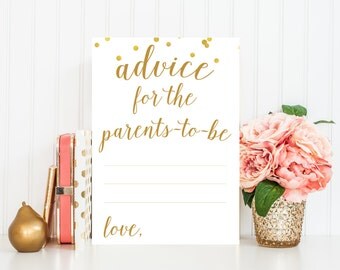 Advice for Parents-To-Be Printable Card - Instant Download - Baby Shower Printable Game, White Gold Confetti Baby Shower, Advice Card BAS1