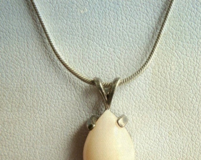 ON SALE! Vintage White Stone Pendant - Sterling Silver Teardrop Shape Pendant