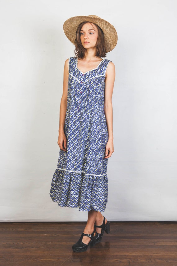 Vintage 70's Boho Hippie Sundress / Midi Length Floral by Wenojean