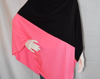 Color block Poncho/ Nursing Cover / Lightweight Shawl / One shoulder Tunic / Lightweight Shawl / Baby Cover / Maternity Top