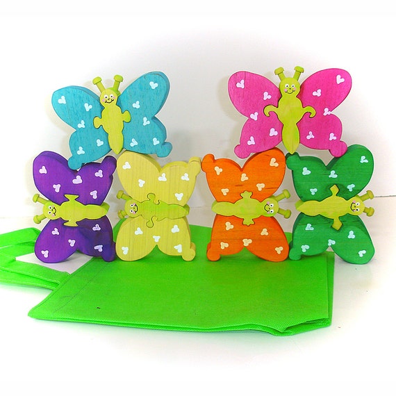 Rainbow Butterfly Stacking Puzzles Game Color Matching Puzzles with Fabric Tote Bag