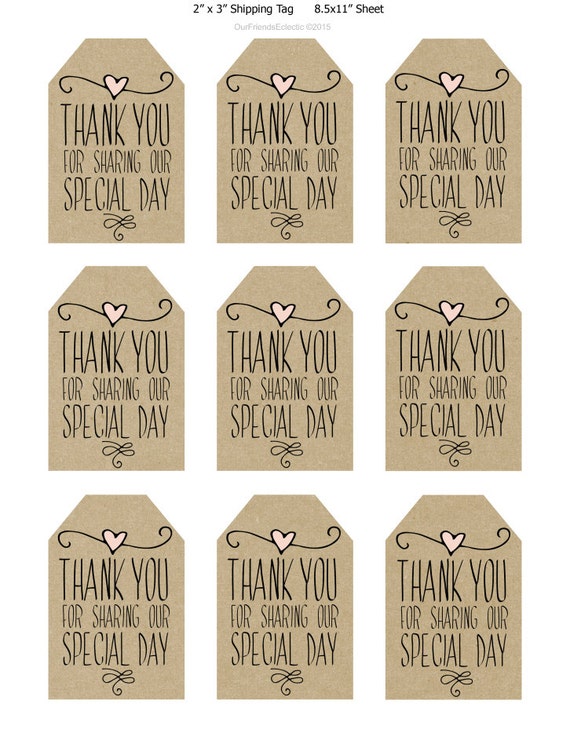 printable wedding favor tags thank you printable tags