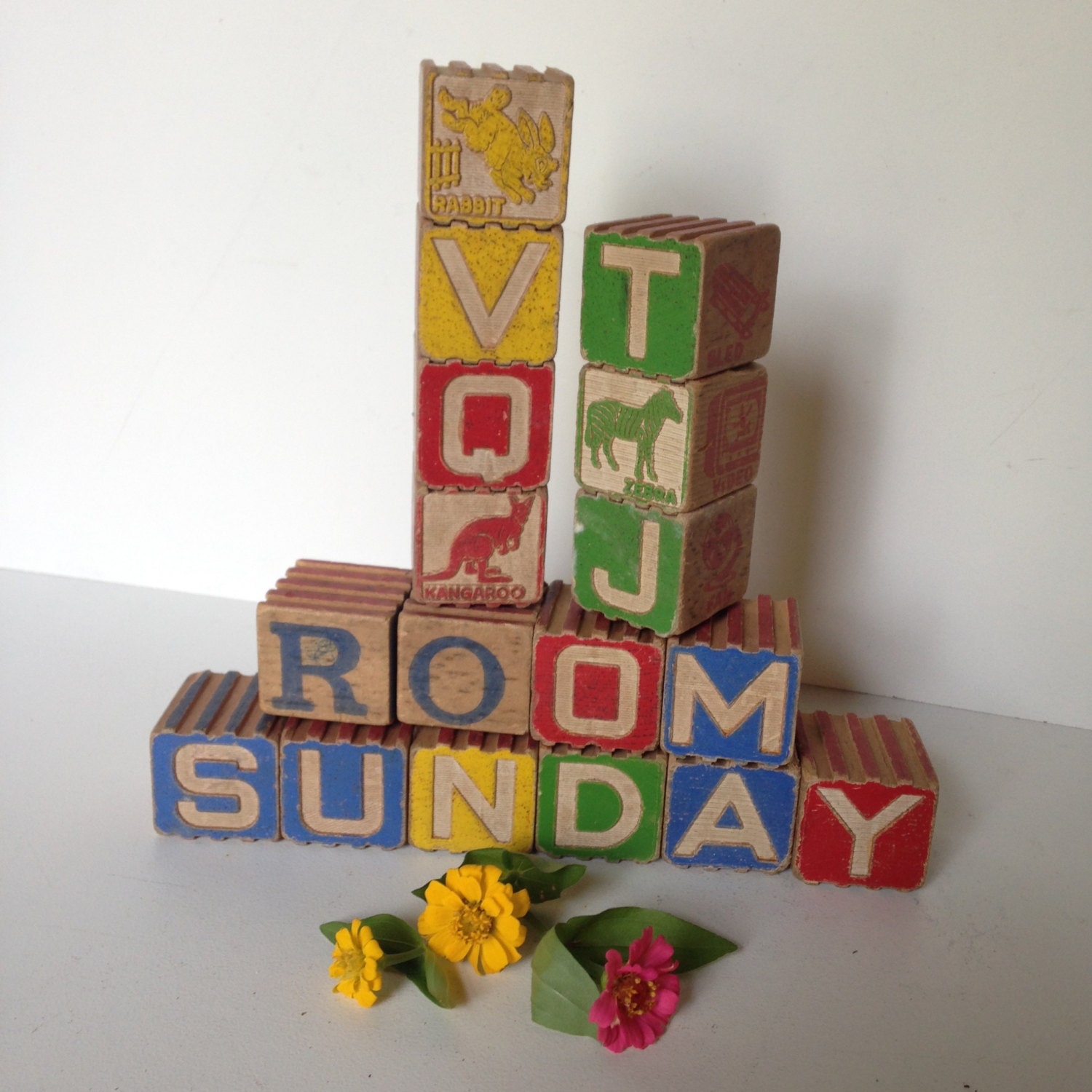 Wooden baby alphabet blocks large letters by MilkweedVintageHome