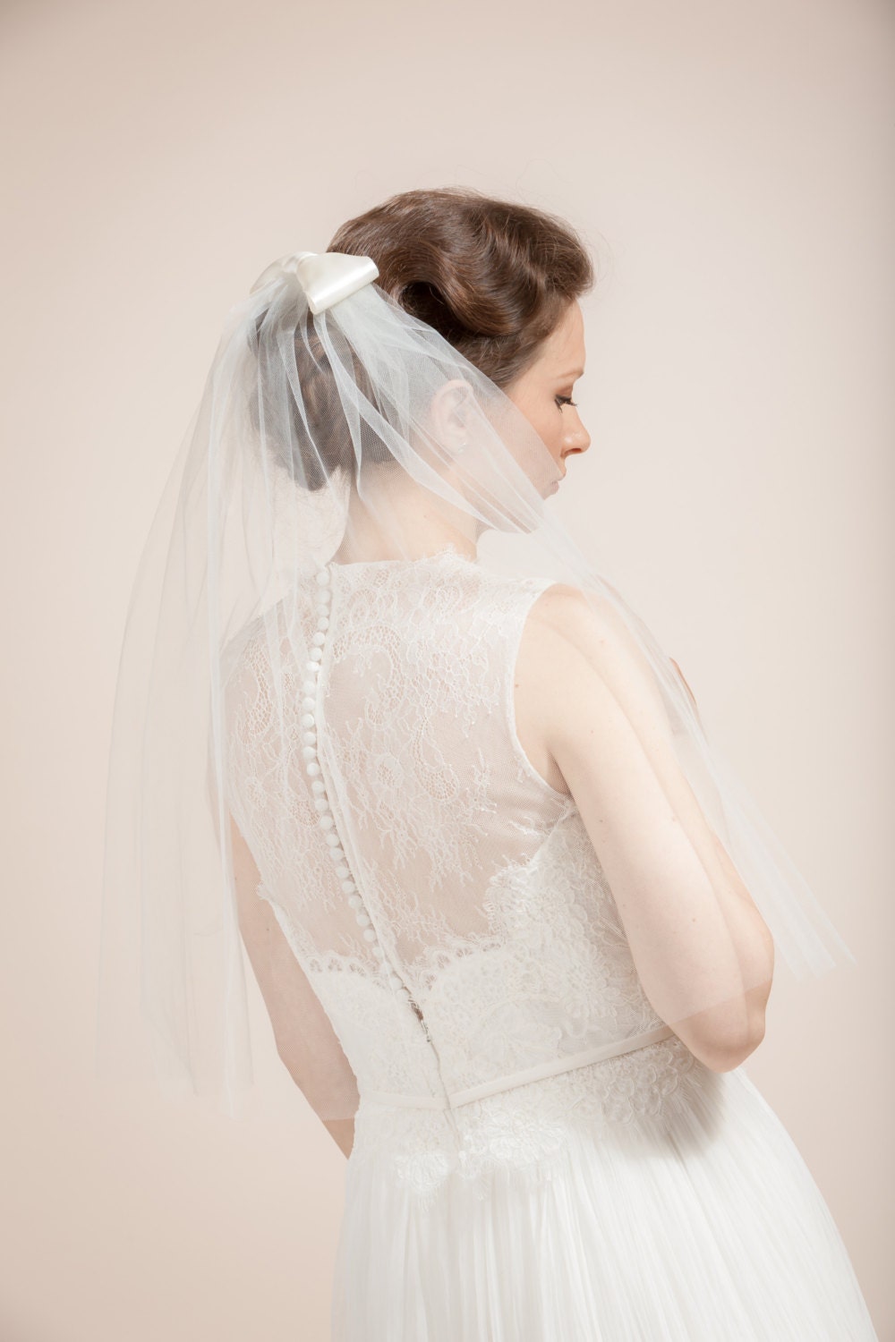Wedding veil bridal veil bow veil Elbow length veil with