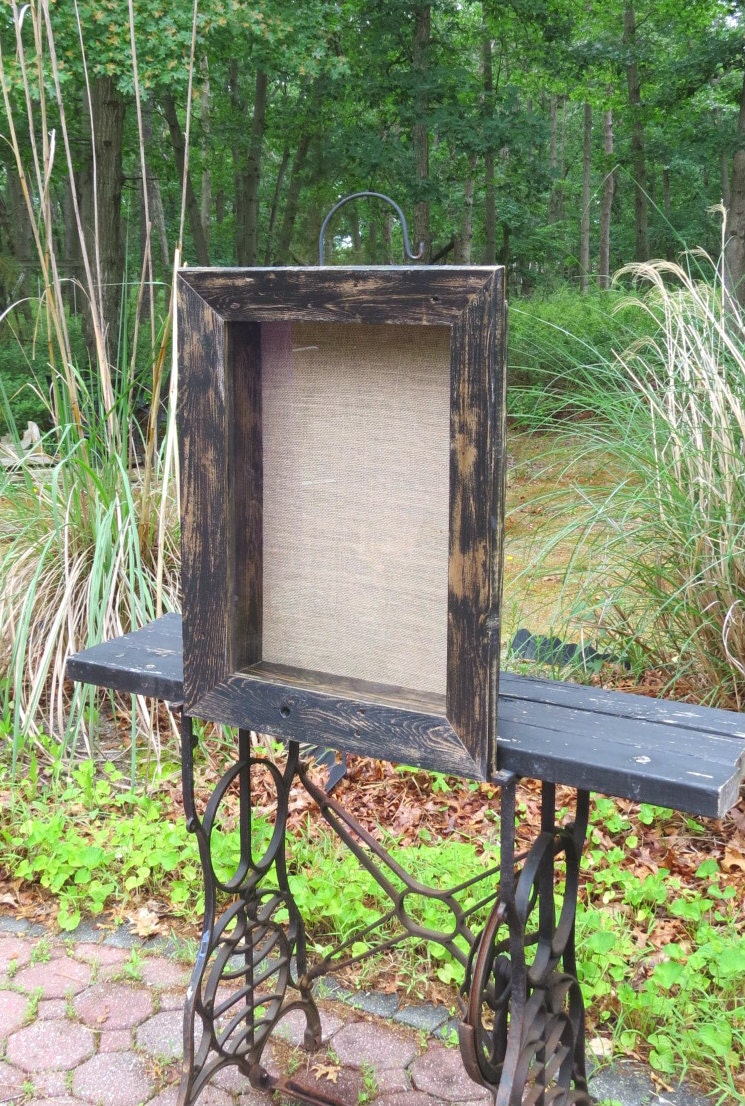 Burlap Shadow Box Glass Front Distressed Wood by SweetiesAttic