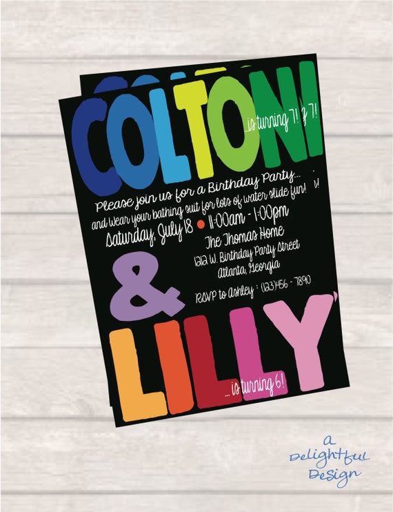 Joint Birthday Party Invitation with Bold Bright Names on