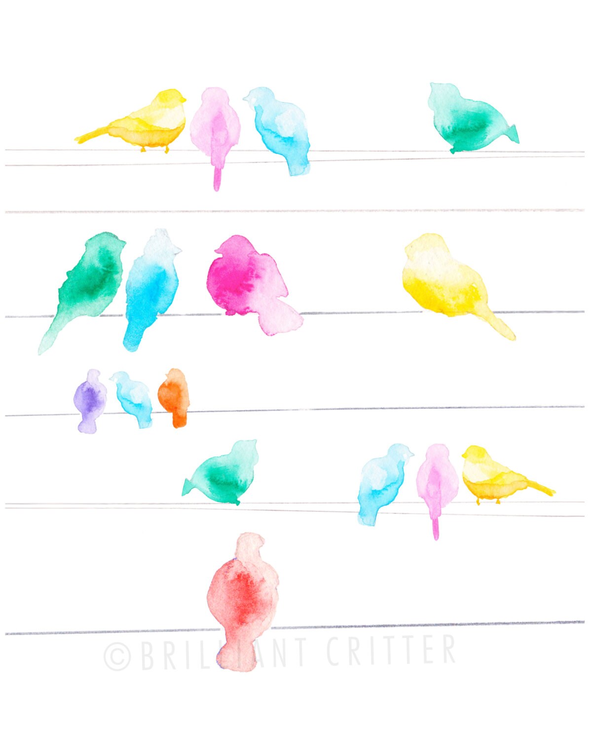 Birds On A Wire Print Bird Children's Art Bird Wire