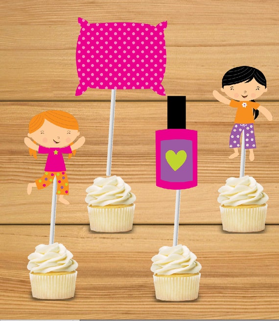 Sleepover Party cupcake toppers set of 24 by BirthdayPartyBox