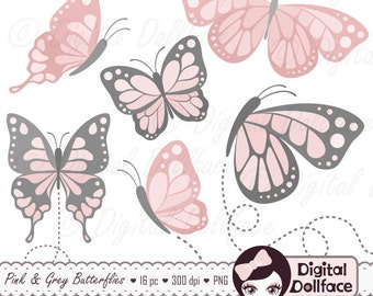 Pink Butterfly Clipart - Printable, Butterfly Birthday Decorations / Clip Art Illustrations