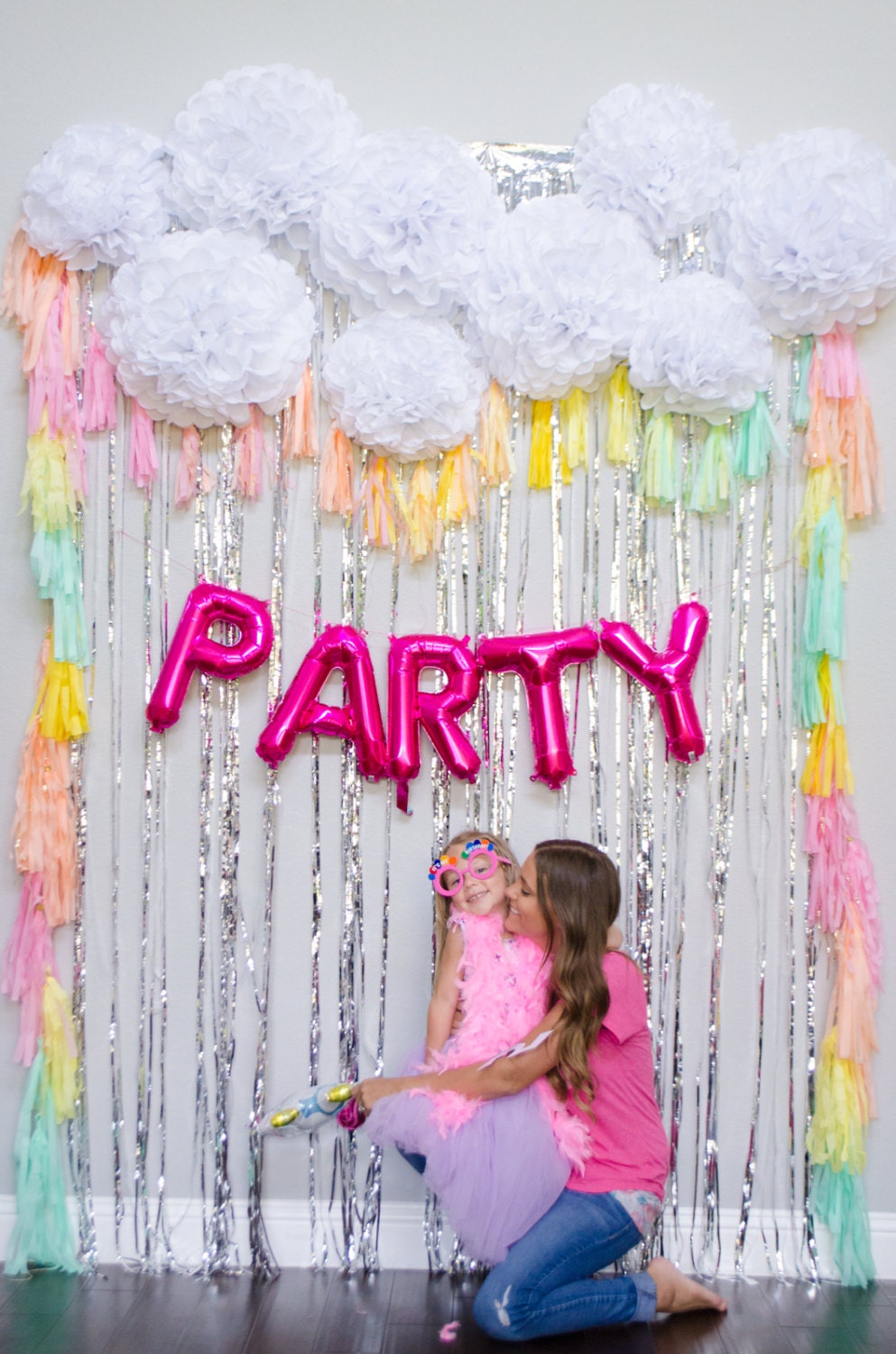 Rainbow Tassel Photobooth Backdrop  and Silver Foil Fringe