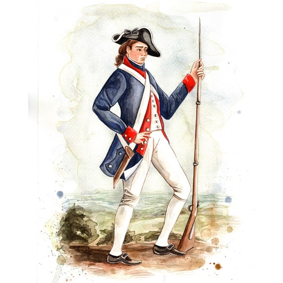 American Revolution Patriot Soldier Watercolor Print