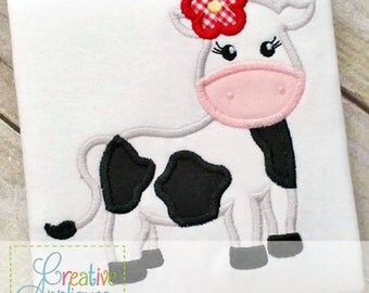 Cow Gril Digital Machine Embroidery Applique Design 4 sizes, cow applique, cow embroidery, bull applique, farm applique, barn applique