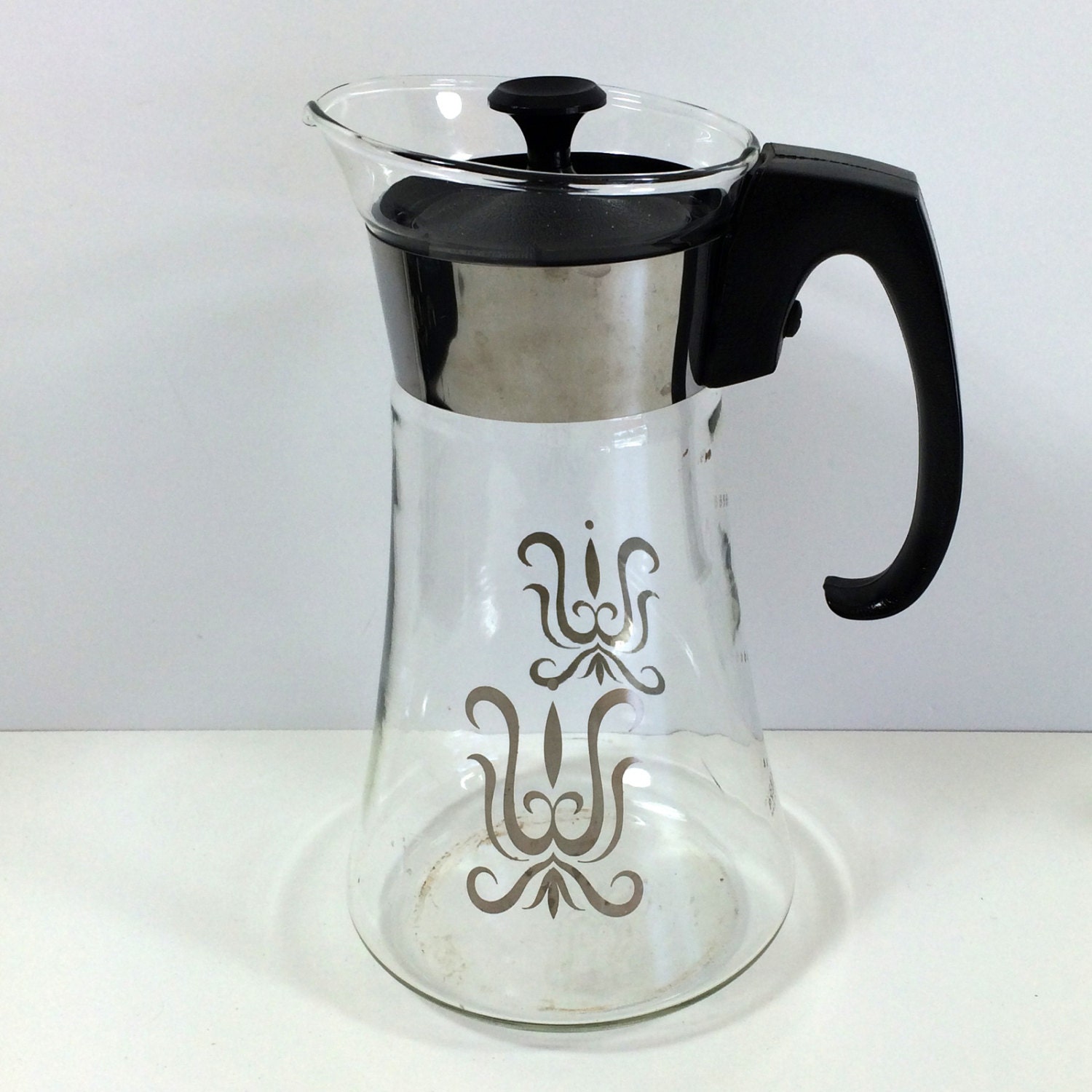 Vintage Mid Century Pyrex Coffee Carafe with Gold Atomic