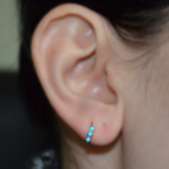 Turquoise Nose Ring - Solid Gold Nose Hoop - Tragus Earring - Cartilage Hoop - Forward Helix Earring - Septum Ring - Nose Piercing 20 gauge