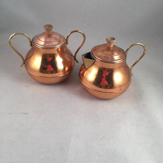Vintage Copper And Brass Creamer and Sugar Set