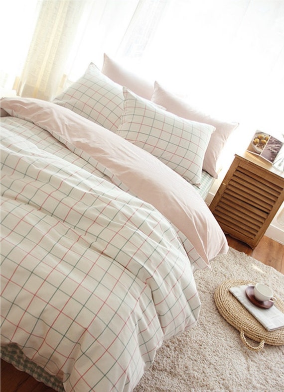 Light Pink And Green Plaid Reversible Twin / Queen by MagnoliaAmor