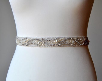 18" Wedding Dress Sash Belt, Luxury Crystal Bridal Sash, Rhinestone Sash,Pearls Rhinestone Bridal Bridesmaid Sash Belt, Wedding dress sash