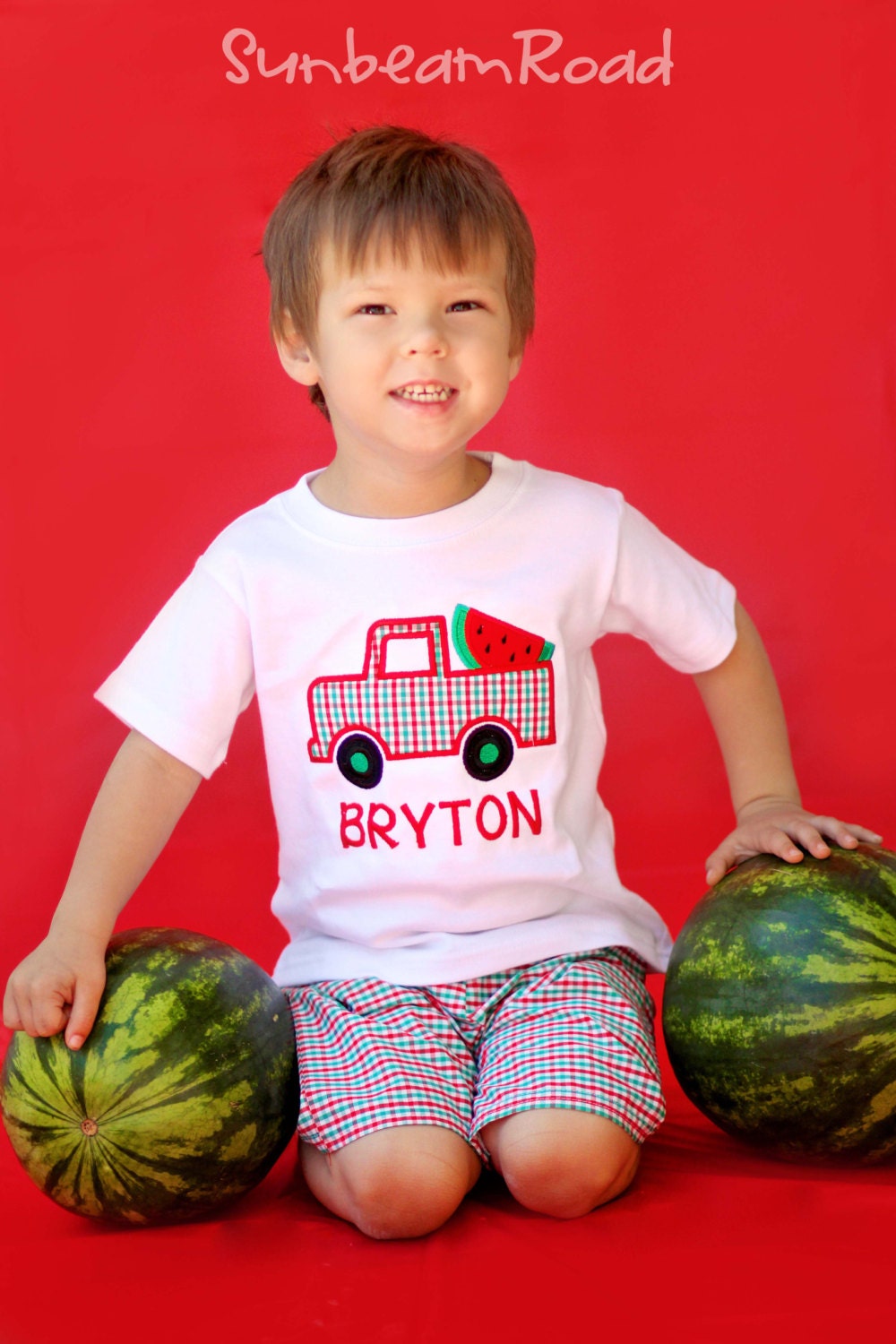 Boy Watermelon Shirt with Matching Plaid Summer Shorts F80
