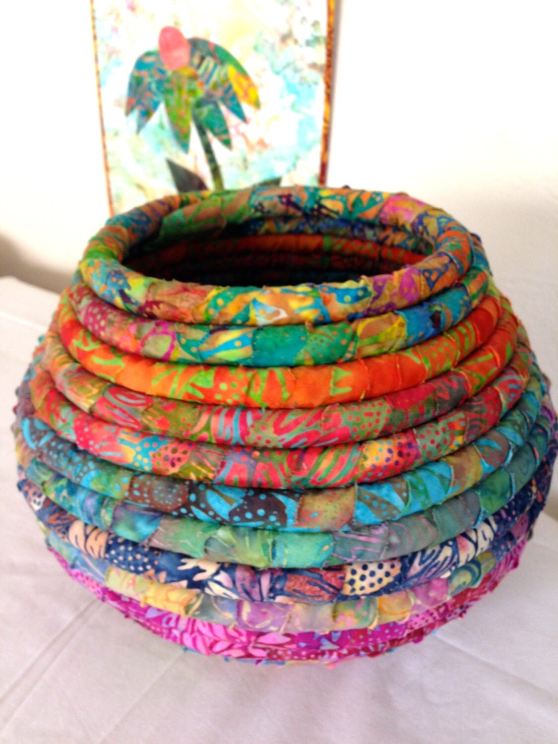 Batik Fabric Coiled Basket Pot