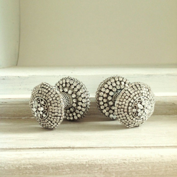 Hand decorated knobs 2 rhinestone drawer knobs by Annahbellee