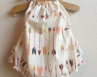 Little Arrows Ruffled Baby Girl Romper. Baby Girl Romper. Baby Bubble Romper. Baby Sun Suit.
