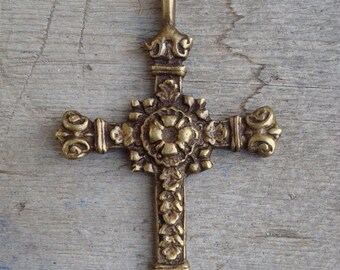 Large Ornate Brass Cross Pendant