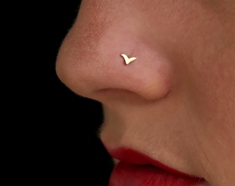Gold Nose Stud, Indian Nose Ring, Gold Tragus, Cartilage, Gold Piercing, Tiny Nose Pin, Gold 14k Nose Stud, Tribal Nose Stud, Nose Screw