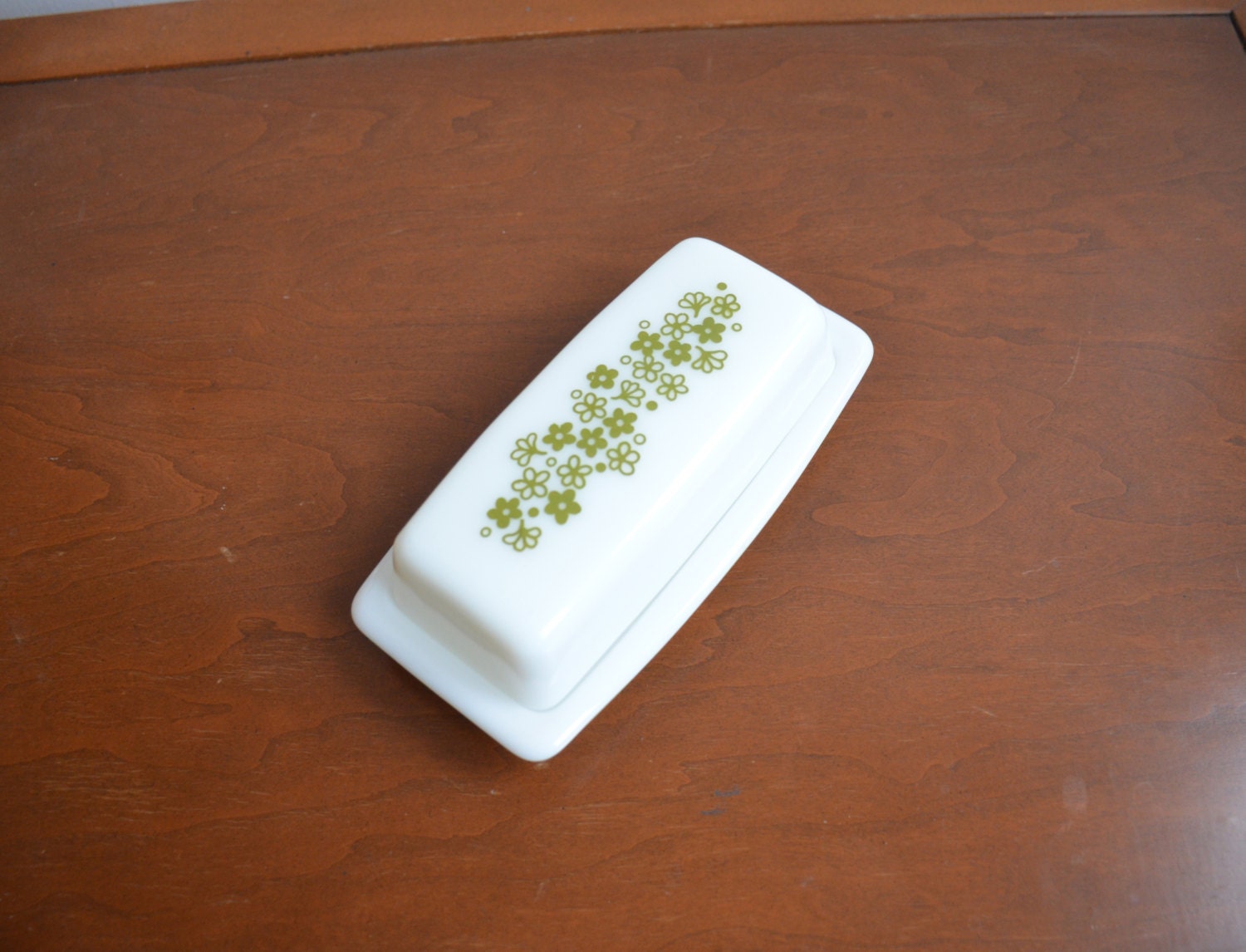 Vintage Pyrex Green Crazy Daisy Butter Dish MidCentury Housewares Haute Juice
