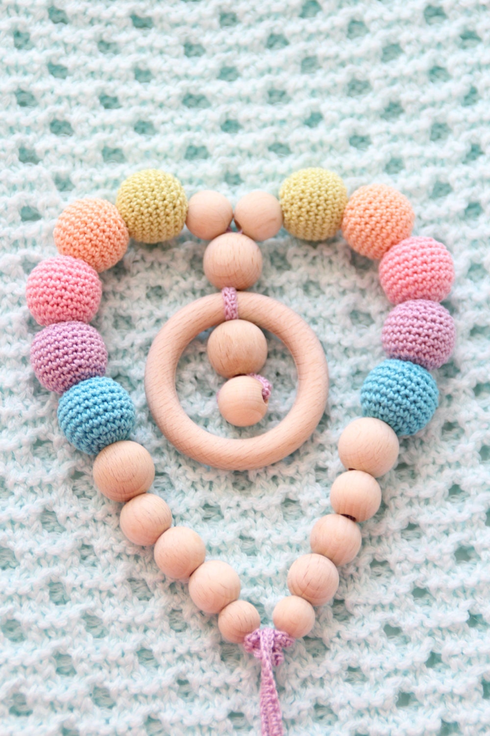 Natural Breastfeeding necklace with wooden by ZanesCrochetTreasure