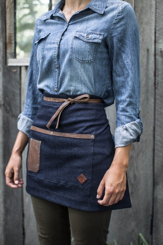 Handcrafted Denim and Leather Half Apron Made by AuthenticSundry