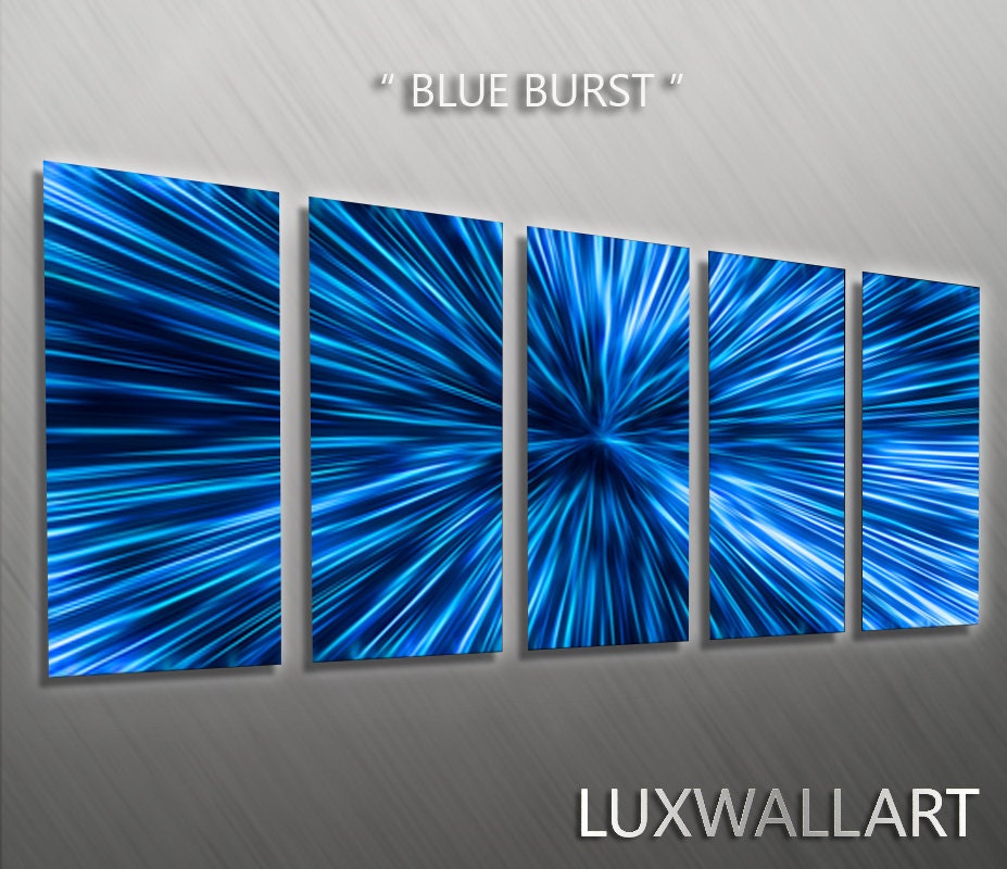 Blue Burst Metal Wall Art Abstract Contemporary Modern Glow