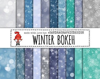 Bokeh digital paper: "WINTER BOKEH" , bokeh overlays, bokeh effect, digital paper in winter colors, photography backdrop (1181)