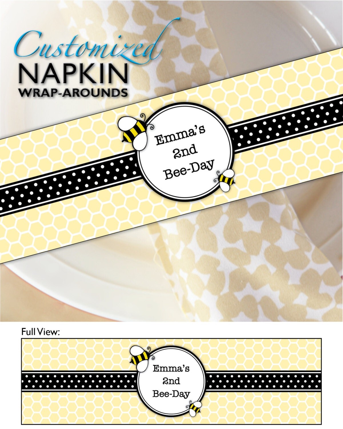 Custom Bumble Bee Napkin Wrapper Baby Shower Paper Napkin