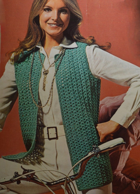 Womens vintage crochet pattern sleeveless vest jacket