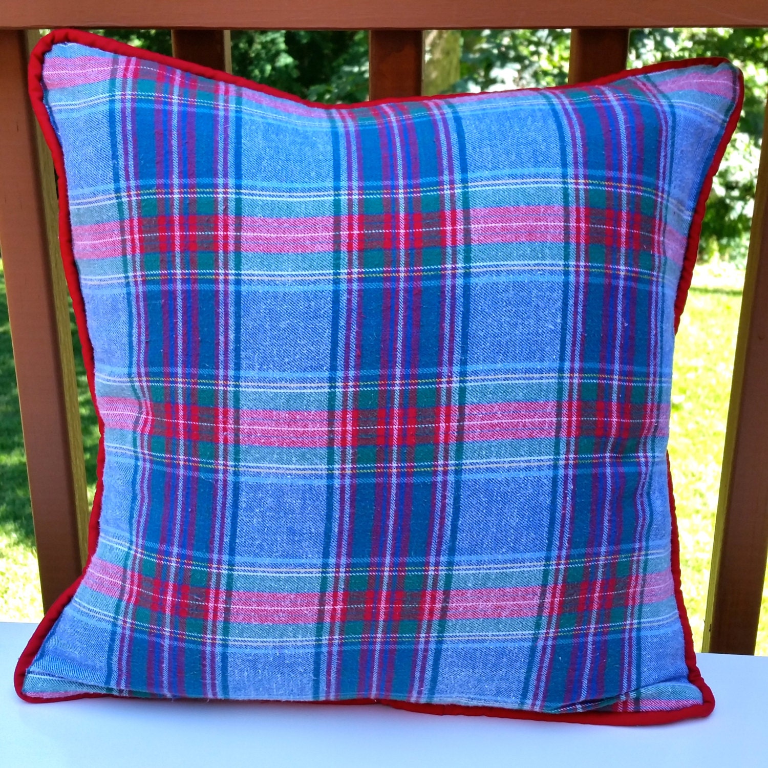 Sale Plaid Cotton Flannel Throw Pillow or Cover by OceanAllison