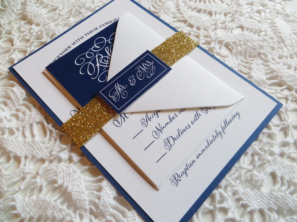 Blank navy blue wedding invitations