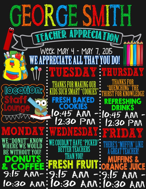 teacher appreciation week schedule, custom teacher ... teacher appreciation week schedule, custom teacher ...